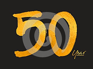 Gold 50 Years Anniversary Celebration Vector Template, 50 Years  logo design, 50th birthday, Gold Lettering Numbers brush drawing
