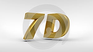 Gold 7D logo isolated on white background with reflection effect. 3d rendering.