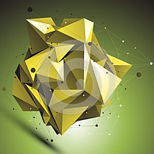 Gold abstract asymmetric vector object, lines mesh
