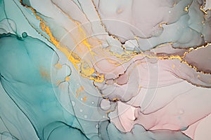 Gold Abstract Background Liquid. Alcohol Ink