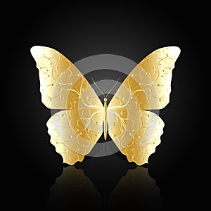 Gold abstract butterfly on black background