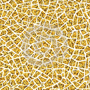 Gold abstract mosaic seamless pattern. Vector golden background. Endless texture. Ceramic tile fragments.