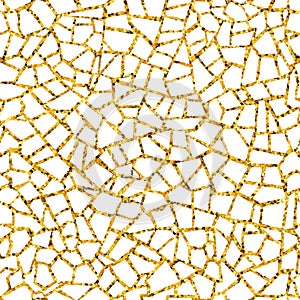 Gold abstract mosaic seamless pattern. Vector golden background. Endless texture. Ceramic tile fragments.