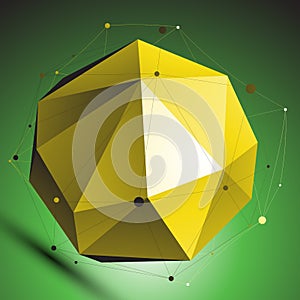 Gold abstract spherical vector object with lines mesh