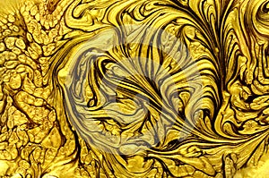 Gold acrylic textured painting. Liquid, cream.