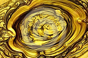 Gold acrylic textured painting. Liquid, cream.