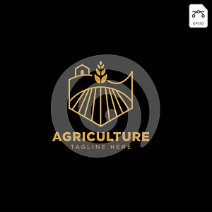 gold agriculture farm line badge vintage logo template vector illustration