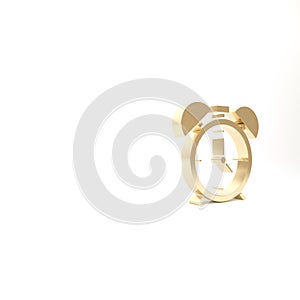 Gold Alarm clock icon isolated on white background. Wake up, get up concept. Time sign. 3d illustration 3D render