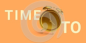 Gold alarm clock isolated on light background. Time to. Vector illustration