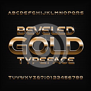 Gold alphabet font. Golden beveled glossy letters, numbers and symbols.