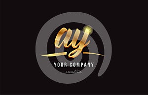 gold alphabet letter ay a y logo combination icon design