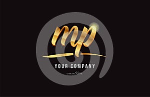 gold alphabet letter mp m p logo combination icon design
