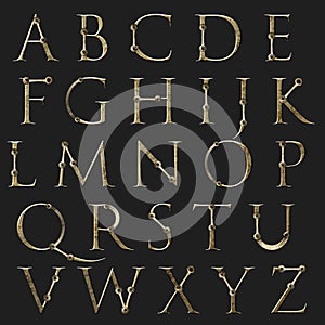 Gold alphabet repaired with screws and metal photo