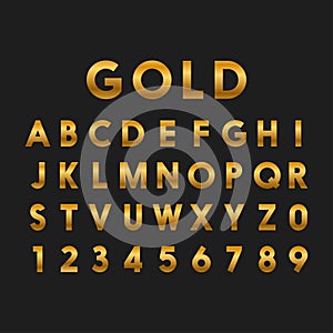 Gold. Gold alphabetic fonts on a black background. Vector illustration