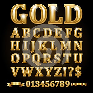 Gold alphabetical letters isolated on black