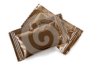 gold aluminum foil bag package isolated on white background