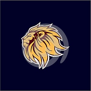 Gold Angry Lion Head Logo with Background , Sign, Flat Design Vector Illustration