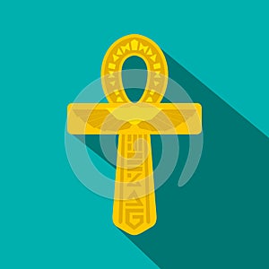 Gold Ankh Egypt icon, flat style