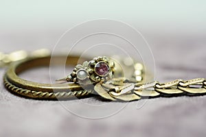 Gold antique jewellery stillife detail