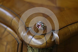 Antique pink gemstone and diamonds ring