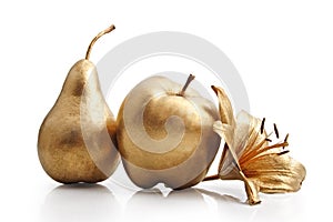 Gold apple, pear and flower