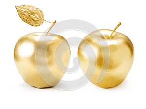 Gold apple set on white background