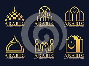 Gold Arabic doors and mosque architecture art logo vector set design
