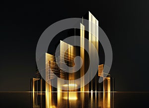 Gold architectural concept no text on a black background, metallic gradient