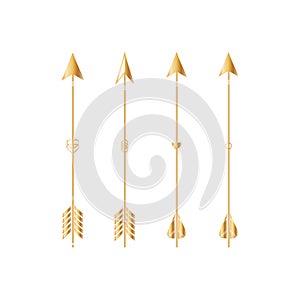 Gold arrows isolated on white background. Vector.