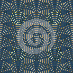 Gold art deco circle line seamless pattern