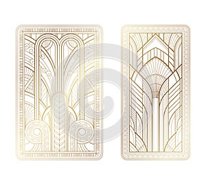 Gold art deco panels with ornament on white background