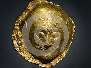 Gold artifact, mask from Ancient Greek Mycenae in National Archaeological Museum of Athens, Greece