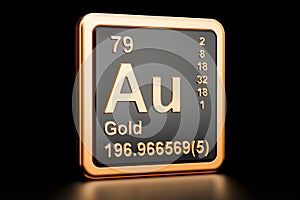 Gold aurum Au chemical element. 3D rendering