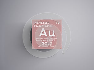 Gold. Aurum. Transition metals. Chemical Element of Mendeleev\'s Periodic Table. 3D illustration