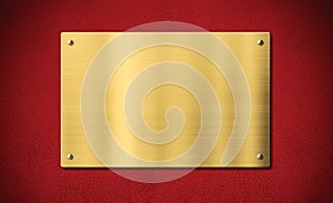 Gold award plaque or plate on red background photo