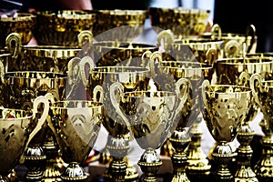Gold award trophies victory