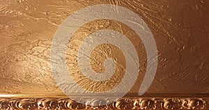 Gold background paper, texture is old vintage distressed solid glitter gold color with rough peeling grunge paint on edges.