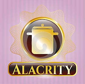 Gold badge with cooking pot icon and Alacrity text inside EPS10 photo
