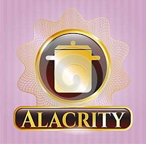 Gold badge with cooking pot icon and Alacrity text inside EPS10