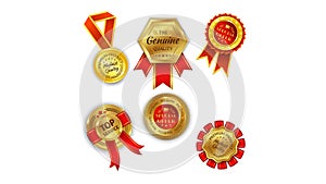 Gold badges seal quality labels Vector set.