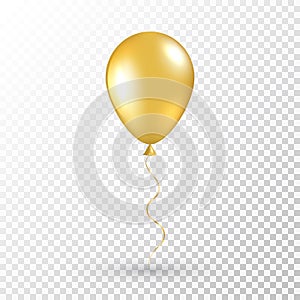 Gold balloon on transparent background. Realistic air baloon for party, Christmas, Birthday, Valentines day, Womens day photo