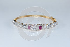 gold bangle with stone and diamond and Swarovski ON WHITE