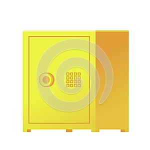 Gold bank safe for safekeeping of money isolated on white. Vector ilustration.