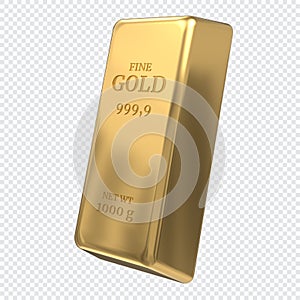Gold bar. 1kg gold bullion. Shiny gold bar. 3D rendering illustration of gold bar. Business financial banking concept
