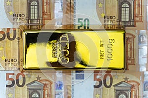 gold bar concept. the gold reserve of the European Union. Finance background with money