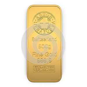 Gold bar 500g isolated on white. Top view. 3D illustration