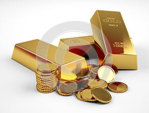 Gold bar and Gold coins