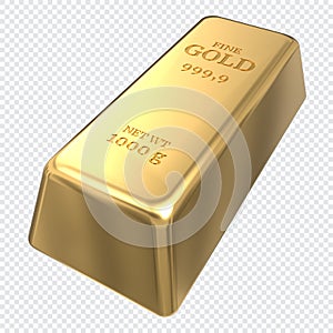 Gold bar. 1kg gold bullion. Shiny gold bar. 3D rendering illustration of gold bar. Business financial banking concept photo