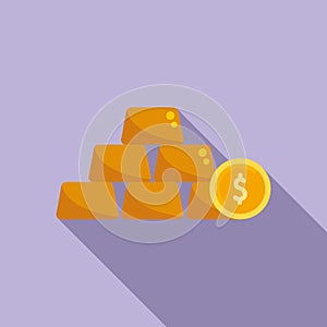 Gold bar stack icon flat vector. Finance stock