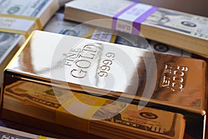 Gold Bar With Stacks Of Cash High Quality